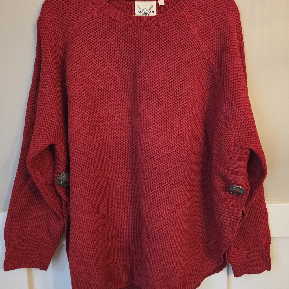 Cotton & Rye Red Acrylic Knit Round High Low Hem Sweater With Button Accents XL - Picture 2 of 9